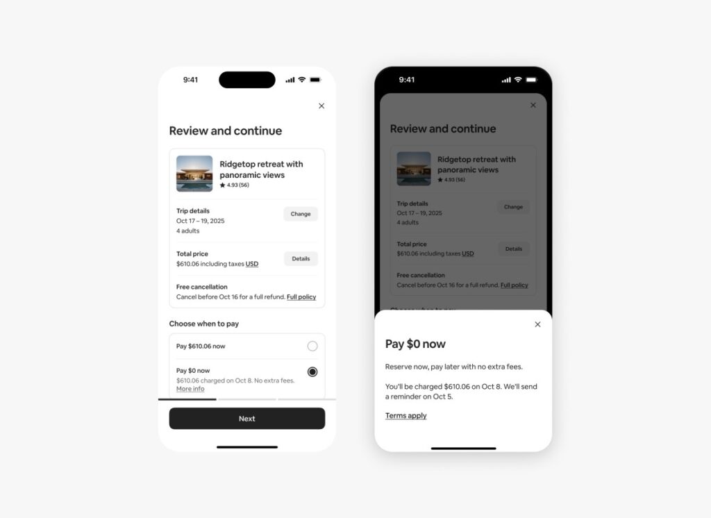 Airbnb will allow US users to book stays without paying up front