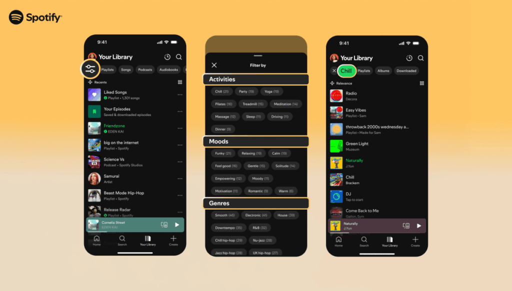 Spotify’s new ‘smart filters’ let you screen library content by activity, genre, or mood